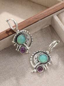 1 Pair Vintage Asymmetric Pendant Earrings, Unique Jewelry Accessory Suitable For All Occasions, A Perfect Gift For Her - Multicolor - View 7