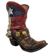 Texas Lone Star Flag Cowboy Boot Pen and Pencil Holder Mini jarrón decorativo de resina para decoración de computadora occidental - Multicolor - Ver 1