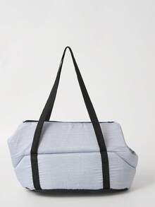 1pc Fashionable Solid Color Pet Carrier Bag, Shoulder Strap Portable Pet Tote - For Daily Outings And Travel - Light Grey - View 9