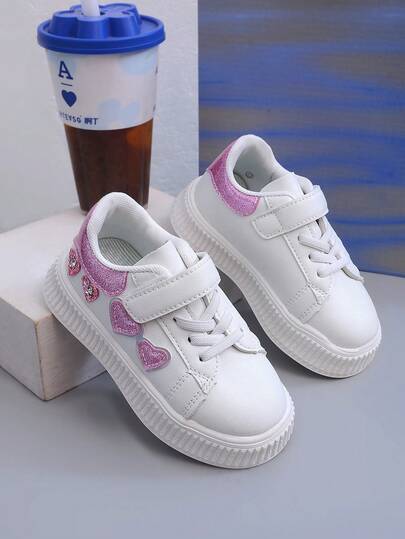 1 Pair Comfortable, Fashionable, Lightweight, Breathable Children's White Sneakers With Lace-Up Design, Easy To Put On And Take Off, Suitable For Indoor And Outdoor Wear All Year Round