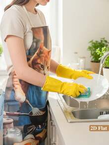 1 pieza Delantal de cocina divertido con gato, diseño de gato de cocina lindo, tela de lino 100% duradera, adecuado para uso doméstico, cafetería, cocina - Accesorio de cocina divertido como regalo para amantes de los gatos, delantal de gato, artículo de regalo con tema de mascotas, regalos para amantes de las mascotas - Delantal de gatito - Ver 9