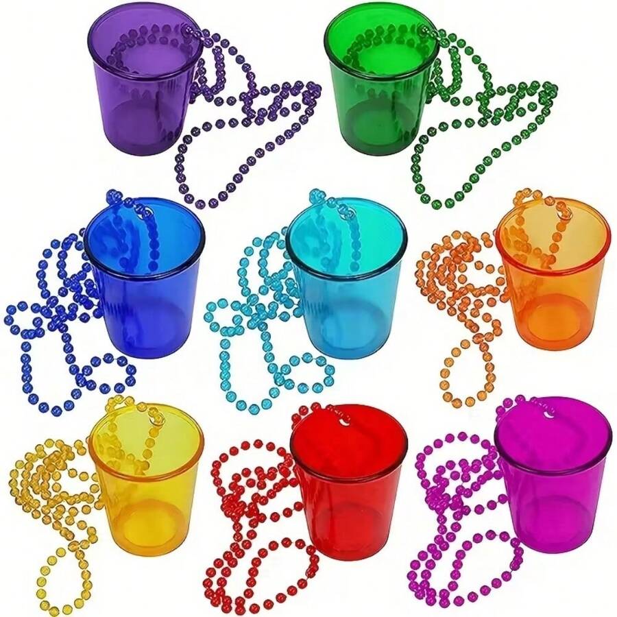 1/6pcs Cup-Shaped Necklace Decorations, Beaded Chain With Cup Pendant, Suitable For Necklace, Tabletop Or Porch Decor, Multi-Color Options (Blue, Green, Purple, Pink, Orange, Red), Lightweight Durable Plastic Beads, Suitable For Birthday, Easter, Bachelorette Party, Carnival, Bar, Club, Graduation, Anniversary - Multicolor - View 1