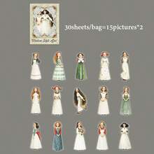 30 Sheets/Bag, Gorgeous Vintage-Style PET Stickers Featuring Sweet-Style Characters In Dresses. Perfect For A Variety Of Uses, Including DIY Crafts, Scrapbooking, Journals, DIY Gift Cards, And Other Handmade Projects. Scrapbook Supplies - Sticker - View 10