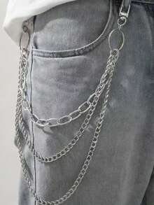 1pc Women's Silver Punk Style Multi-Layer Metal Pant Chain, Versatile Fashion Accessory - Silver - View 1