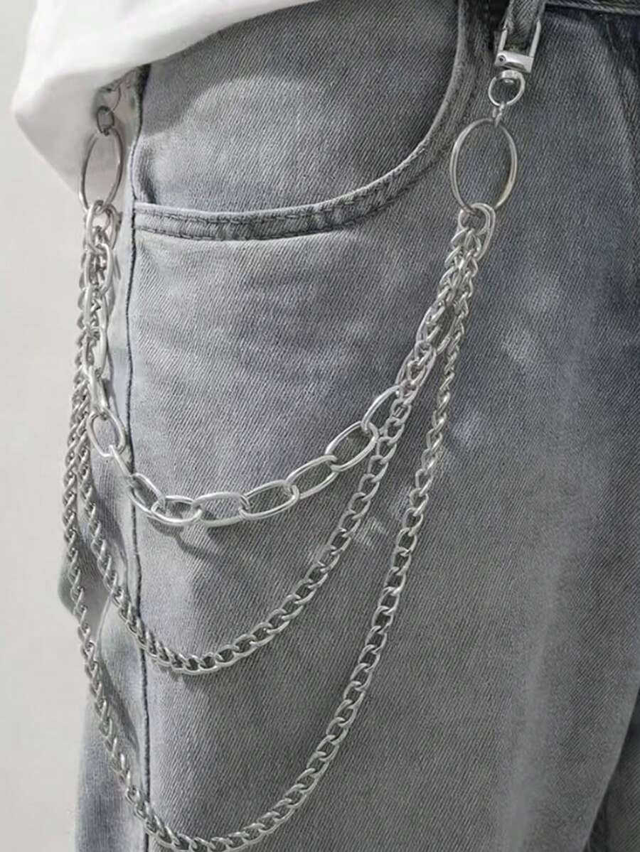 1pc Women's Silver Punk Style Multi-Layer Metal Pant Chain, Versatile Fashion Accessory - Silver - View 1