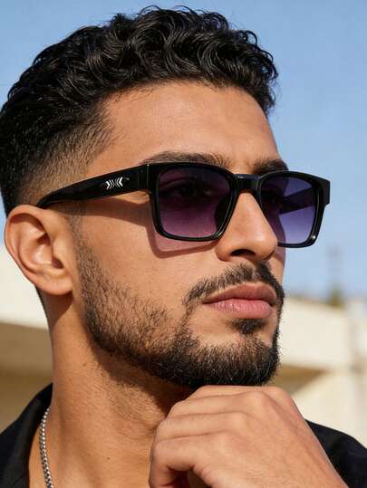 1副新款男士时尚装饰眼镜，适合日常佩戴、夏季海滩度假、户外活动、旅行，豹纹玳瑁波西米亚风格超大方形镜框，适合度假、海滩、旅行。