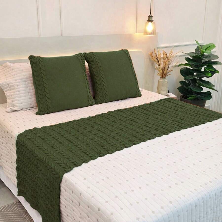 Footstool For Knitted Blanket For Sofa Bed Queen King Size Cozy Home Decor - ONLY THE FOOTSTYLE - Màu xanh Ô liu - Xem 1