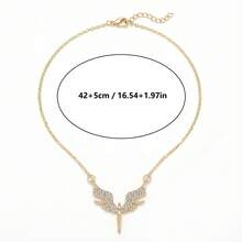 复古哥特风水钻天使翅膀、蜻蜓、蝙蝠吊坠项链，Y2K时尚女士项链 - 金色 - 查看 4