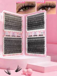 640/608片D型卷翘仿貂毛假睫毛，高容量单片假睫毛，适合新手和专业人士在家DIY。30D+40D+50D+60D+80D+100D混合款式分段式假睫毛册，可打造不同眼妆效果，柔软自然，持久轻盈。 - D - 查看 25