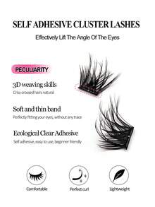 Asiteo 72pcs D Curl Self Adhesive Lashes,3D Fluffy Wispy Individual Fake Lashes Faux Mink Lashes,No-Glue Lashes, For Beginners Eye Makeup DIY Pre Glued Lashes - D - View 3