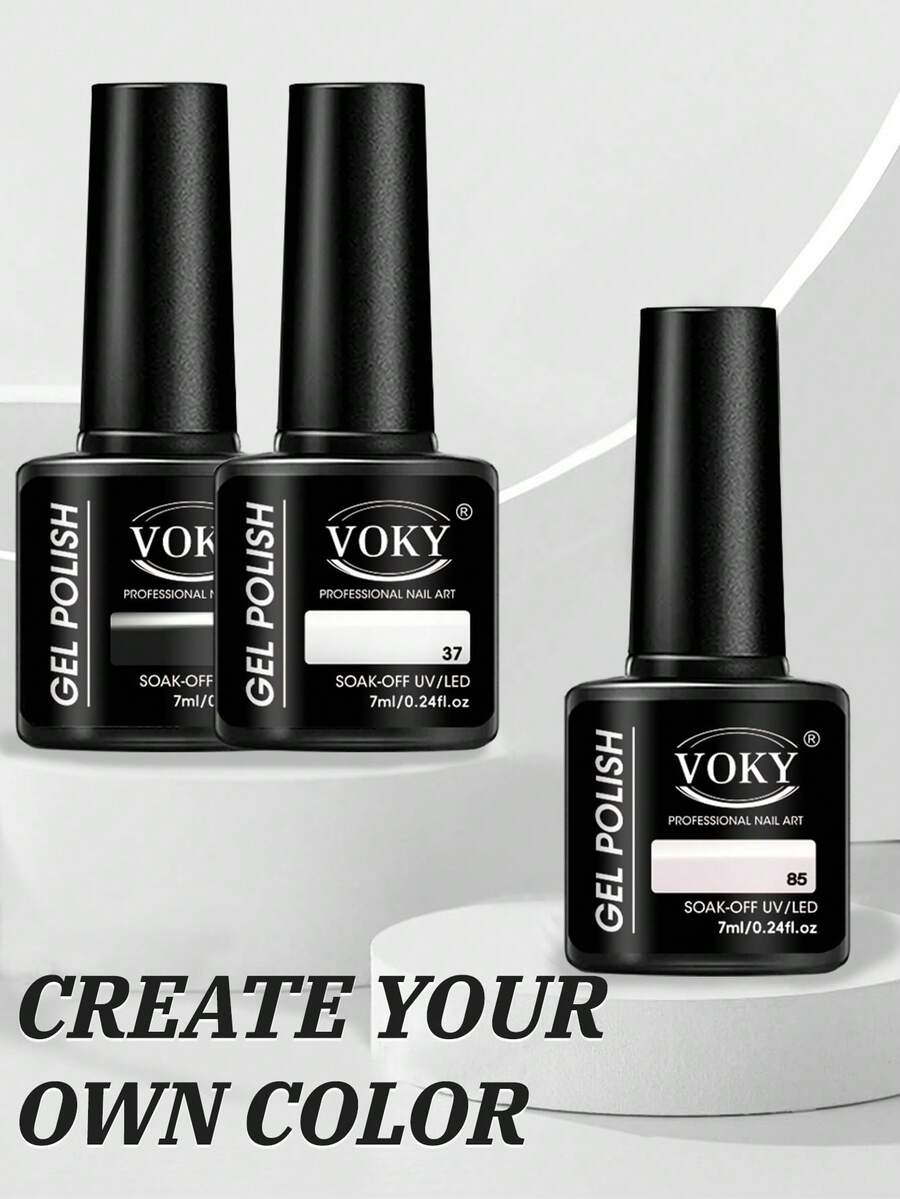 VOKY 3件套黑白粉色凝胶指甲油 - 持久沙龙级美甲效果，四季居家使用，馈赠亲友的完美礼物，指甲油套装 - 彩色 - 查看 1