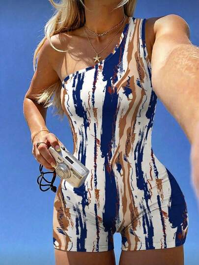 Mono sin tirantes con estampado de teñido anudado para mujer, nueva llegada de primavera/verano para vacaciones