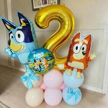 宾果主题生日气球柱套装，包含金色数字气球、卡通铝箔气球和马卡龙乳胶气球，适合主题生日派对装饰。 - 如圖 - 查看 3