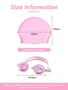Bộ 2 món gồm kính bơi và mũ bơi, chống rò rỉ, chống sương mù và chống tia UV, bảo vệ toàn diện cho trẻ em, mũ bơi bằng silicon. - Hồng - Xem 4