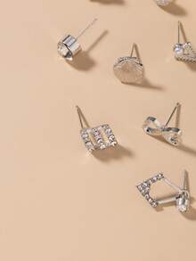 30 Pairs/Set Minimalist Floral, Bow, Geometric Pattern Earrings, Elegant Daily Wear, Party Jewelry Gift Set For Women - Silver - View 4
