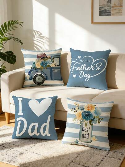 Bộ 4 vỏ gối in họa tiết hoa và chữ (không bao gồm ruột gối), trang trí nhà cửa, vỏ gối sofa, vỏ gối đầu giường phòng ngủ, vỏ gối ghế xe hơi, trang trí phòng.