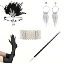 Un set elegante de 5 piezas de accesorios vintage de los años 20, adecuado para varias ocasiones como fiestas de disfraces, fiestas de Halloween, fiestas de Navidad, etc. El tocado de plumas de los años 20 es un regalo ideal para madres, amantes, amigos, colegas y cualquier otra persona. - Multicolor - Ver 11