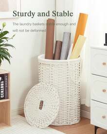 SETVSON Large Laundry Hamper Laundry Basket Round 34.3 Gal (130 L) Handwoven Wicker Laundry Baskets Rattan Laundry Basket With Laundry Bag Handles 2 Mesh Bags For Living Room Bedroom White - White - View 6