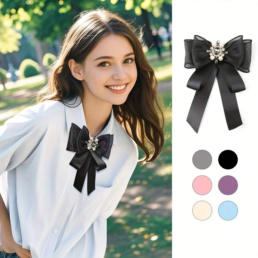 1 Elegant Bow Tie, Adorned With Exquisite Embellishments - Suitable School Uniforms, Graduation Photos, Dates, Parties, And Performance Occasions. - 白色 - 查看 1