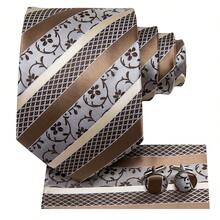 Bộ cà vạt nam màu nâu bạc trắng họa tiết Paisley sọc kèm khăn cài túi và khuy măng sét, cà vạt lịch lãm cho các dịp trang trọng. - Lạc đà - Xem 2