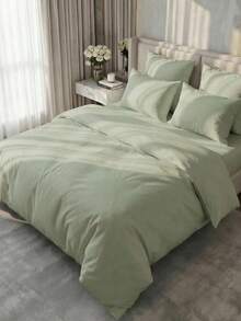 Bộ ga trải giường 2/3 món màu trơn, thân thiện với da và thoải mái, mềm mại, chống xù lông, phong cách trang trí tối giản, ga trải giường và vỏ gối đơn giản và thời trang, không kèm chăn bông, phù hợp với mọi kích cỡ giường, sử dụng được quanh năm, đồ dệt gia dụng, quà tặng giường ngủ, có thể giặt máy, quà tặng ngày lễ hoàn hảo, màu xanh lá cây. - màu xanh lá - Xem 1