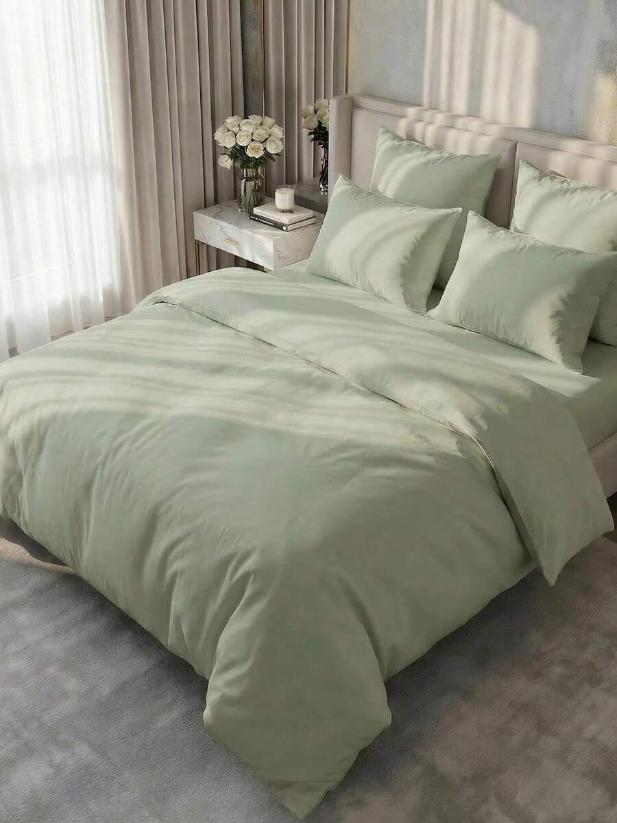 Bộ ga trải giường 2/3 món màu trơn, thân thiện với da và thoải mái, mềm mại, chống xù lông, phong cách trang trí tối giản, ga trải giường và vỏ gối đơn giản và thời trang, không kèm chăn bông, phù hợp với mọi kích cỡ giường, sử dụng được quanh năm, đồ dệt gia dụng, quà tặng giường ngủ, có thể giặt máy, quà tặng ngày lễ hoàn hảo, màu xanh lá cây. - màu xanh lá - Xem 1