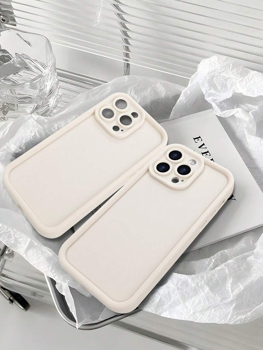 2 件装渐变边框白色磨砂手机壳，兼容苹果 X/XR/11/12/13/14/15/16/17/Pro/Plus/ProMax，全包防震保护套，简约设计，完美保护您的手机 - 白+白 - 查看 1