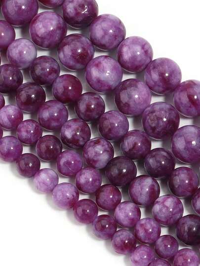 1串6毫米/8毫米/10毫米光滑天然海蓝宝石圆珠，适用于珠宝制作、DIY手链和项链配件