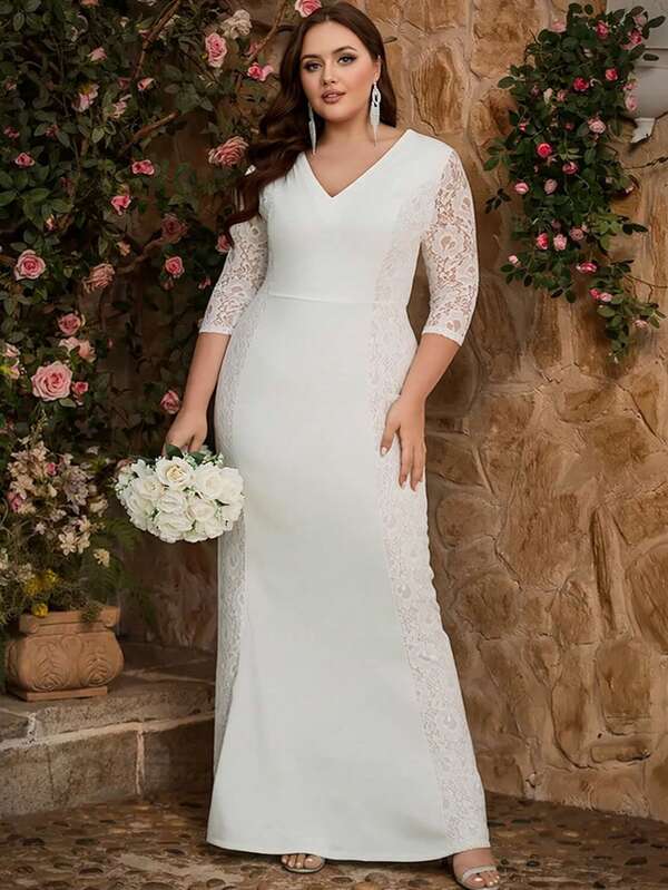 Vestido de cóctel elegante con encaje y cremallera para mujer de talla grande, ideal para invitadas a bodas, madres de la novia, para primavera/verano/otoño/invierno