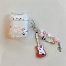 1 set Étui de casque d'écoute à oreilles de chat mignon et doux avec motif de guitare et musique, compatible avec Apple 1/2/Pro 2, Housse de protection pour oreilles de chat, Accessoire de pendentif DIY - Multicolore - Voir 3