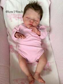 布身乙烯基四肢 48厘米 3D彩绘，血管清晰可见，睡眠状态重生娃娃玩具，逼真可收藏人形娃娃，手工制作，时尚生日礼物（部分配件随机，包括奶嘴、奶瓶、尿布和一套衣服） - 睡娃娃 - 查看 3