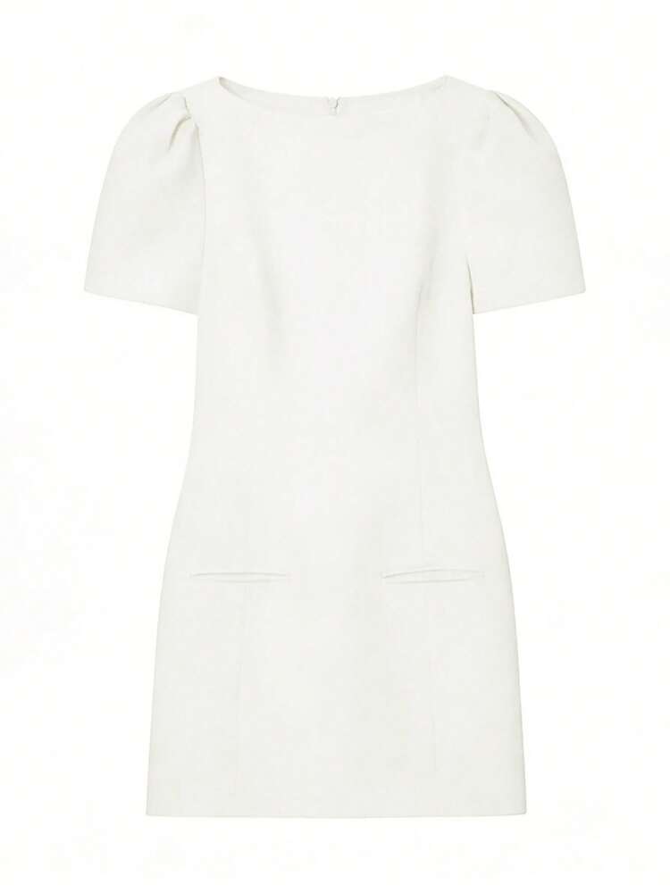 Nuevo vestido de mujer de unicolor, elegante y casual, de tela tejida con cremallera, adecuado para eventos nocturnos, oficina y uso diario en primavera temprana y verano blanco - Blanco - Añade 7