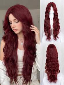 Tóc giả dài gợn sóng có mái, làm từ chất liệu tổng hợp chịu nhiệt, trông tự nhiên, phù hợp cho phụ nữ sử dụng hàng ngày, dự tiệc, cosplay và các dịp khác. - Màu Hoa hồng đỏ - Xem 3