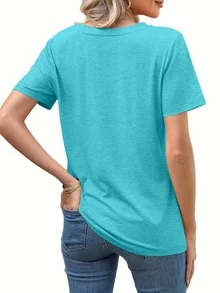 2 buah Kaos V-Neck Polos, Kaos Lengan Pendek Kasual untuk Wanita, Musim Semi/Panas - MultiWarna - View 4