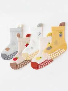 5 Pairs Cartoon Vegetable & Fruit Dotted Anti-Slip Soft Bottom Indoor Floor Socks, Breathable Mesh Baby Toddler Shoes, Suitable For Daily Wear - Multicolor - View 2