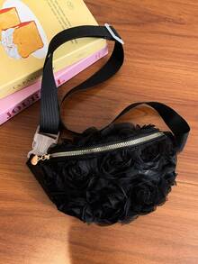 New Evening Flower Chest Bag, Girl's High-End Elegant Versatile Stylish Minimalist Crossbody Shoulder Bag - Black - View 8
