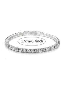 1 chiếc vòng tay co giãn thời trang ngọt ngào kiểu công sở (OL) một hàng đá Zirconia trắng, khắc tên riêng cho nữ. - Bạc - Xem 3