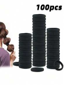 50pcs Box Black High Elastic Hair Scrunchies, Soft Stretchy Hair Ties, No Damage Ponytail Holders Hair Elastics, Daily Wear Gym Workout Sports Running Yoga Hair Accessories, Minimalist Hair Bobbles Rubber Bands For Women, Gift Wrapped Head Accessories - 黑色 - 查看 2
