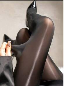 1 Pair High Density Glossy Ultra-Thin High Elasticity Pantyhose, Suitable For Daily Wear - Black - View 8