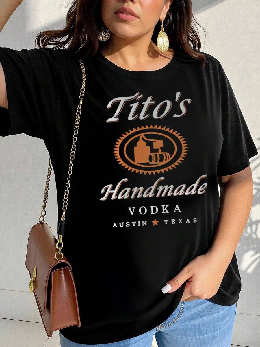 Tito's Handmade Oversize Women's T-Shirt Alcohol Drink Party Vodka Yugoslavia Plus Size Apparel - màu đen - Xem 1