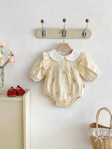 Baby Girls' Floral Ruffled Collar Romper, Spring - Apricot - View 6