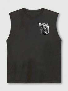 Áo tank top nam cổ tròn in hình thiên thần bóng tối, phong cách thường ngày, thích hợp mặc mùa hè. - Màu xám đen - Xem 4