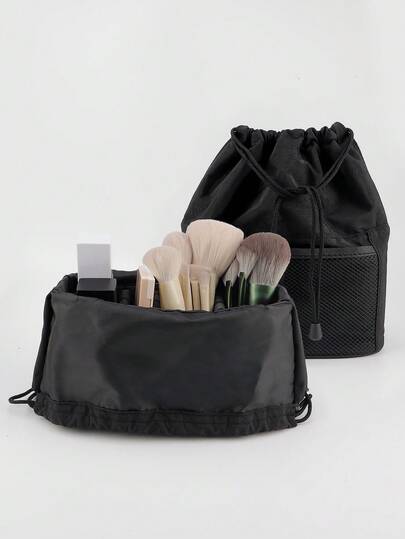 Acrylic Partition Travel Makeup Case With Brush Holder, Freestanding Cosmetic Bag, Artist Travel Makeup Pouch