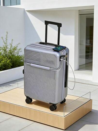 1 stuk 20-inch multifunctionele koffer, met zijhaak, halfopen voorkant voor tablet en dagelijkse spullen, gemaakt van ABS-materiaal met een eenvoudig cijferslot, grote capaciteit met aparte vakken voor droge en natte spullen, geschikt voor korte reizen, zakenreizen, afstudeerreizen en meer.