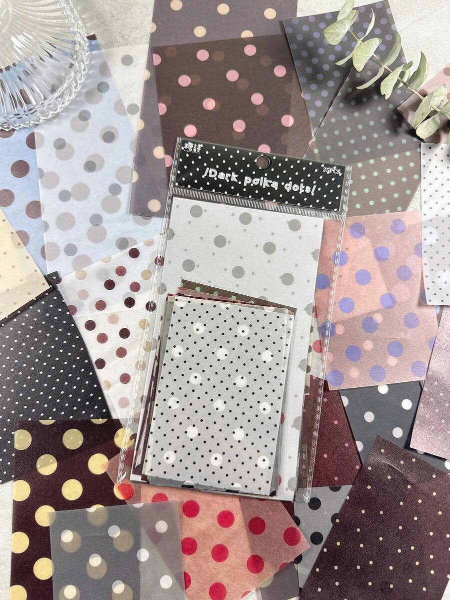 25pcs/Pack Dotted Vellum Paper, Versatile Retro Decor For DIY Scrapbooking, Photo Album - Polka Dot - View 1