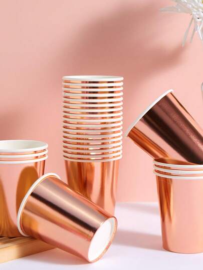 10/20pcs Disposable Rose Gold Theme Paper Cups, Suitable For Birthday Party, Family Gathering, Picnic And Party Decoration, Disposable Tableware, Holiday Design, Fashionable Party Supplies,