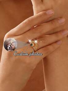 Customized Personalized Projection Ring, Photo Engraved Commitment Ring For Women & Men, 2pcs Heart-Shaped Adjustable, Valentine's Day & Christmas Gift - Multi-color Version - 1 - View 10