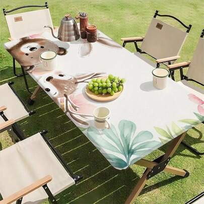 1 pieza Mantel con estampado de un lindo ciervo asomándose, de fácil cuidado, adecuado para mesa de comedor, mesa de café, escritorio, encimera de cocina, comidas diarias, reuniones familiares, actividades padres-hijos, reuniones con amigos, meriendas, mejora el ambiente y protege la superficie de la mesa