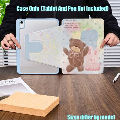 360°旋转书本式平板电脑保护套。采用复古油画纹理和可爱宠物图案，柔和的配色营造浪漫童话氛围。主要特点：360°旋转支架、全方位保护、内置笔槽、防震、稳定支撑。兼容iPad Mini 4/5/6/7、9.7/10.2/10.5/10.9/11/12.9/13英寸系列；Galaxy Tab 8.7/10.4/10.5/11/12.4/13.1/14.6英寸系列。