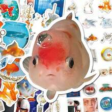 50pcs Gold Fish Stickers, Ins Style Stickers, Dopamine Inspired Cute Fresh DIY Scrapbooking, Planner, Cup Stickers, Decorative Stickers, Suitable For: DIY Planner, Water Bottle, Lunchbox, Cycling Creative Stickers - Multicolor - View 4